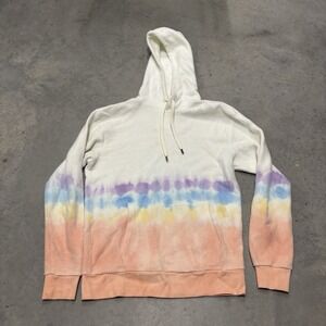 FEAT tie dye pullover blanket soft hoodie‎ size medium sweatshirt rainbow white